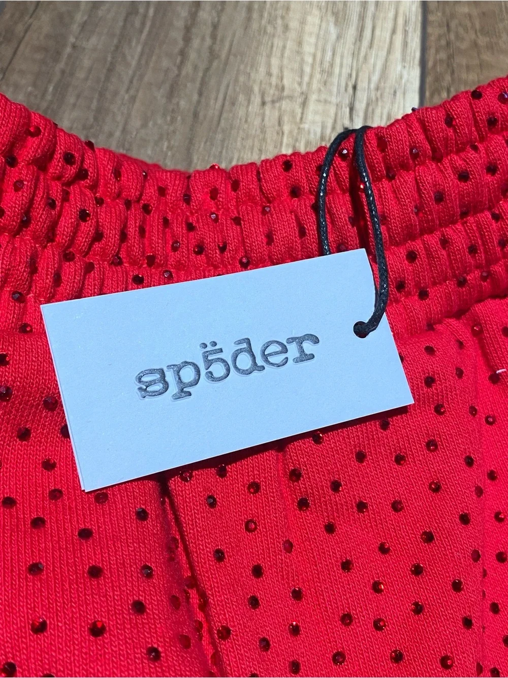 Sp5der Red VVS Rhinestone Shorts with Black Logo Brand New Mens Size S